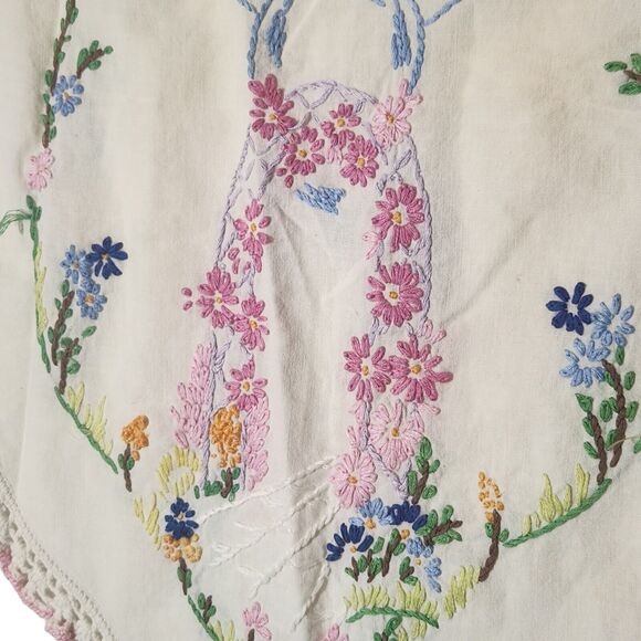VINTAGE 1960's TABLE RUNNER FLOWER GARDEN EMBROIDERED DRESSER SCARF ESTATE MCM - Picture 4 of 6